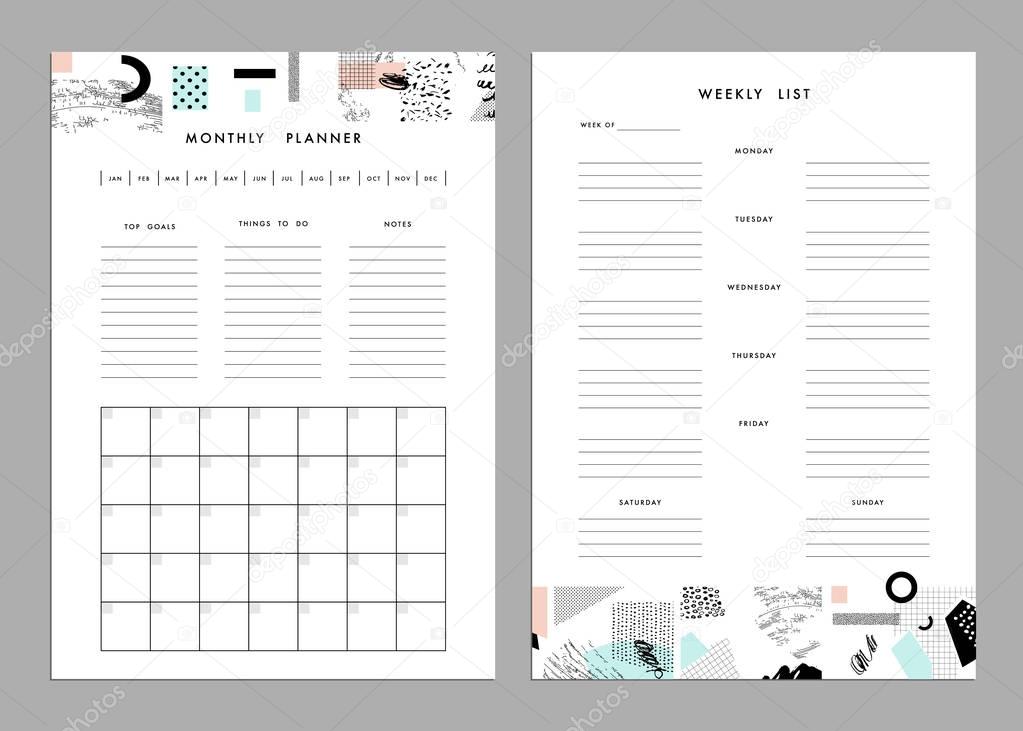 Monthly planner and weekly list templates