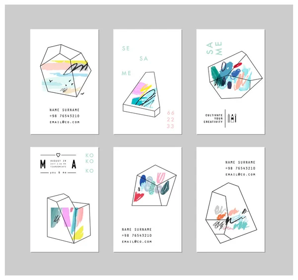 Set di carte creative con forme geometriche — Vettoriale Stock