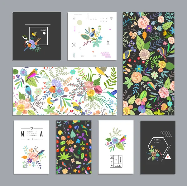 Jeu de cartes florales — Image vectorielle