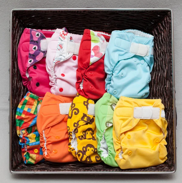 Cloth diapers in the basket — Stock Photo, Image