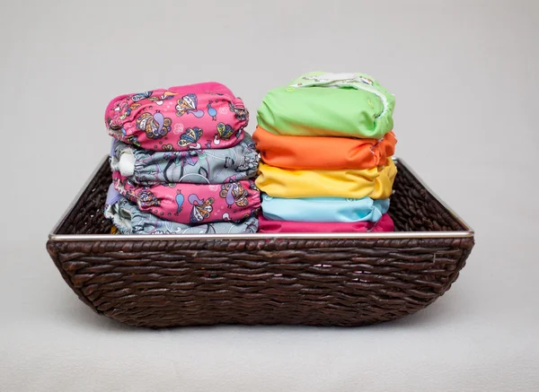 Cloth diapers in the basket — Stock Photo, Image