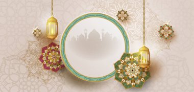 Altın lüks kreşile Ramazan kareem, şablon İslam süslü tebrik kartı vektör