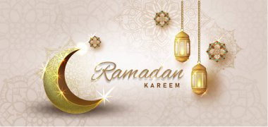 Altın lüks kreşile Ramazan kareem, şablon İslam süslü tebrik kartı vektör