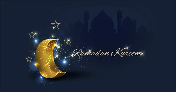 Kareem Ramadán Con Media Luna Adornada Oro Cúpula Mezquita Línea — Vector de stock