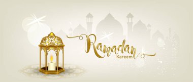 Ramazan Kareem hilal şeklinde altın sarısı, lüks hilal, tebrik kartı için şablon İslami süsleme elementi, Vektör 3 boyutlu