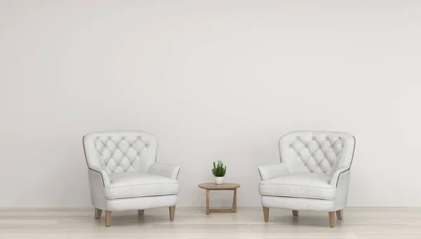 Jednoduchý Obývací Pokoj Bílý Křeslo Domácí Interiér Čisté Moderní Domácí — Stock fotografie