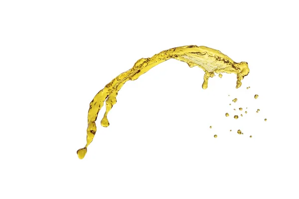 Flying splash yellow color liquid over white background — Stock Photo, Image