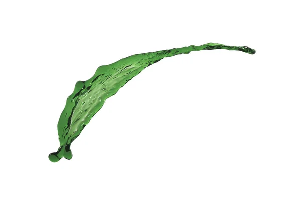 Sıvı sıçrama yeşil renk uçan beyaz arka plan üzerinde — Stok fotoğraf