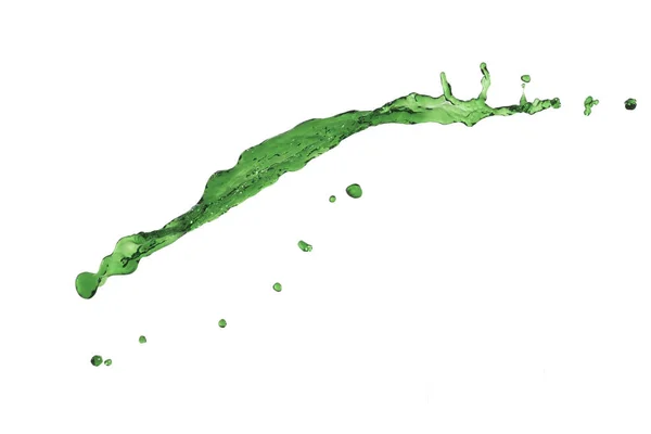 Voando líquido respingo cor verde no fundo branco — Fotografia de Stock