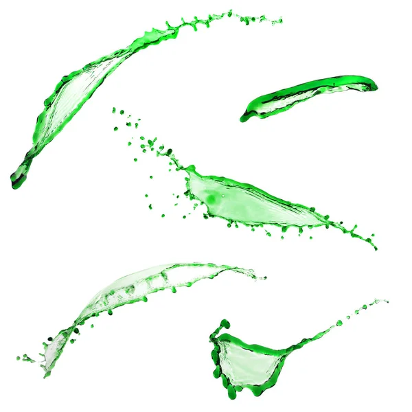 Coleção esplêndida de belos salpicos líquidos iso cor verde — Fotografia de Stock