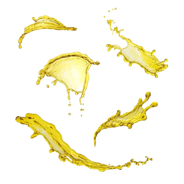 Elegante colección de aceite aislado salpicaduras amarillas sobre ba blanco —  Fotos de Stock