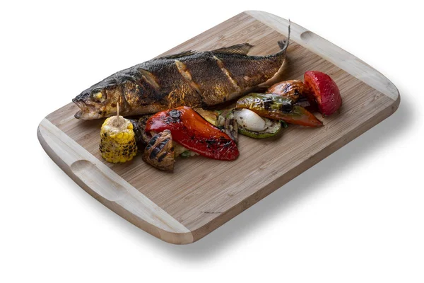 Pan-roasted fish with vegetables — Stock Photo, Image