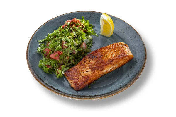 Delicious salmon fish cutlet with salad — Stock Photo, Image
