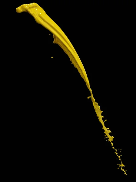 Espléndida Salpicadura Pintura Amarilla Aislada Sobre Fondo Negro — Foto de Stock
