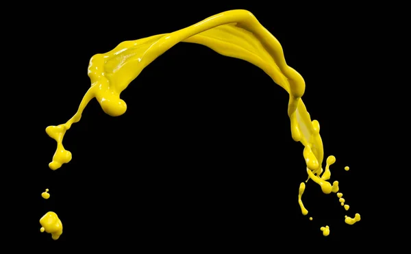 Beautiful Yellow Paint Splashes Isolated Black Background — Stock Photo, Image