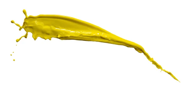 Prachtige Gele Verf Splash Geïsoleerd Witte Achtergrond — Stockfoto