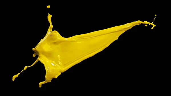 Splendid Yellow Paint Splash Isolated Black Background — Stock Photo, Image