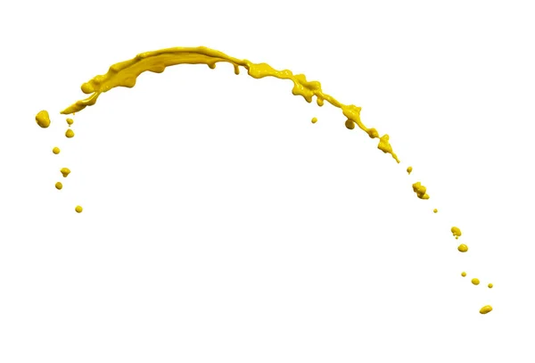 Prachtige Gele Verf Splash Geïsoleerd Witte Achtergrond — Stockfoto