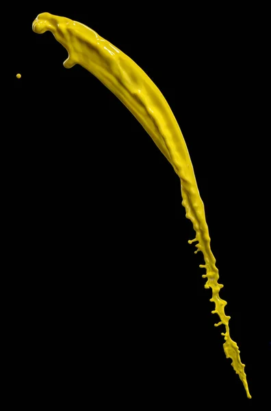 Esplêndido Respingo Tinta Amarela Isolado Fundo Preto — Fotografia de Stock
