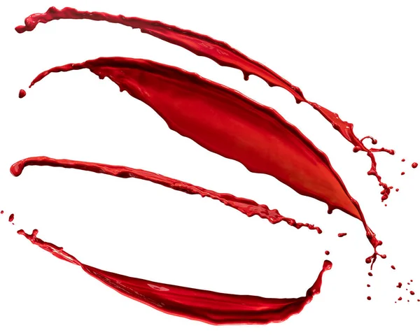 Belos Salpicos Tinta Vermelha Isolada Fundo Branco — Fotografia de Stock