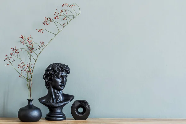 Stylish Design Composition Home Decor Living Room Black Head Sculpture — Stock Photo, Image