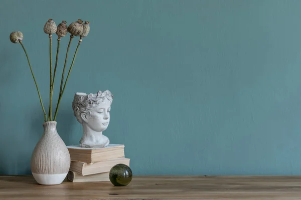 Stylish Design Composition Home Decor Living Room Flowers Vase Books — Stock Photo, Image