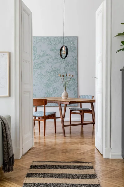 Design Interiores Moderno Com Mesa Cozinha Elegante Cadeiras Sala Estar — Fotografia de Stock