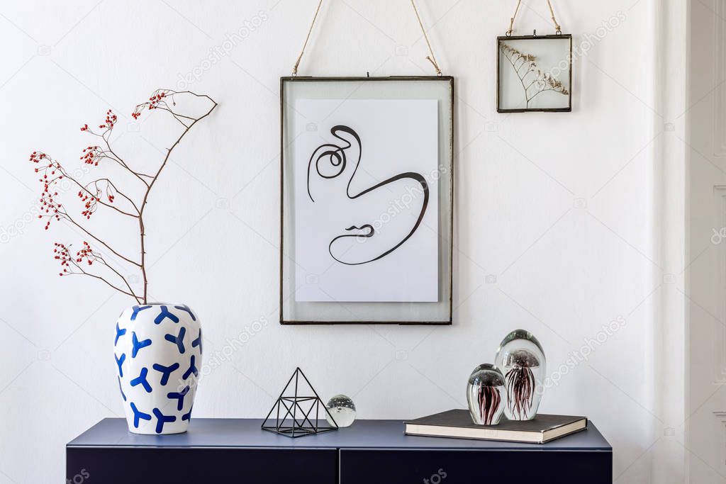 Interesting framed picture in modern apartment interior