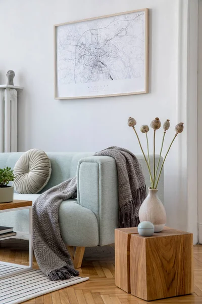 Modern Interieur Met Sofa Eigentijdse Accessoires Stijlvolle Woonkamer Design Home — Stockfoto