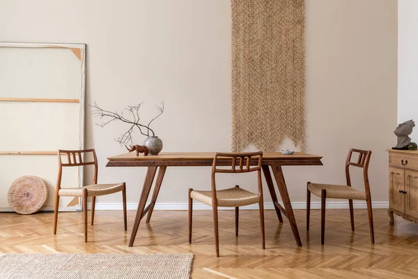 Contemporary Unique Design Wooden Table Modern Apartment — 스톡 사진