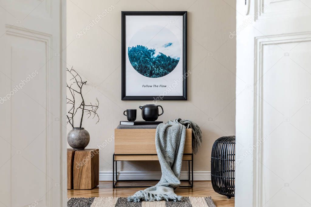 Interesting framed picture in modern apartment interior