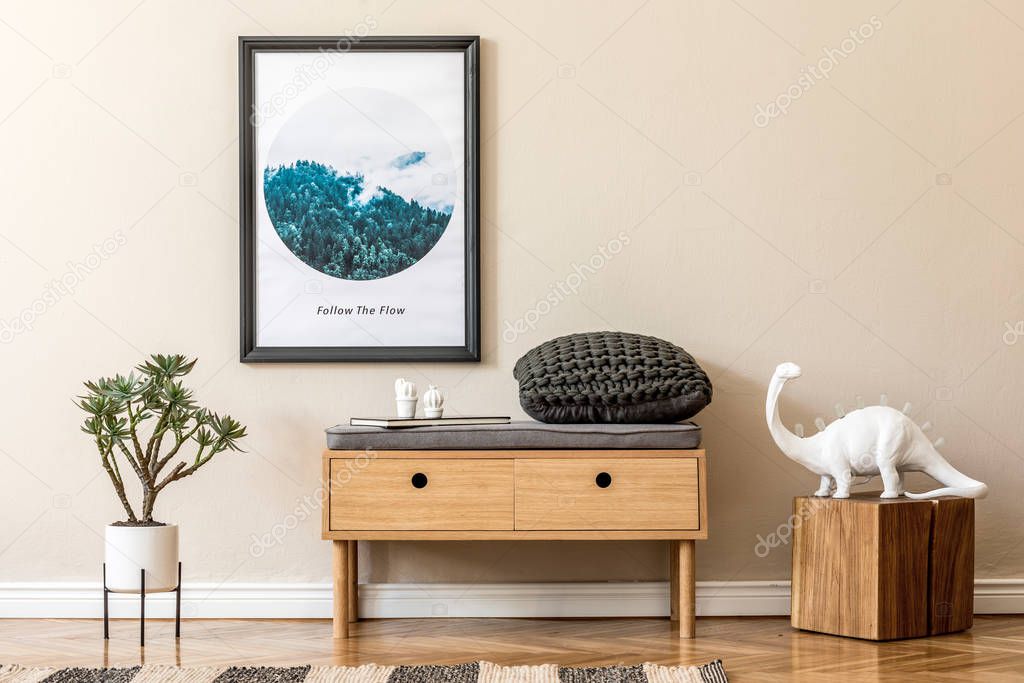 Interesting framed picture in modern apartment interior