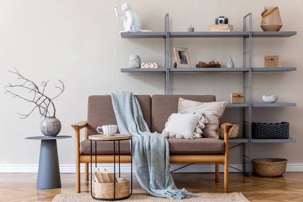 Design Contemporâneo Interior Apartamento Com Sofá Elegante — Fotografia de Stock