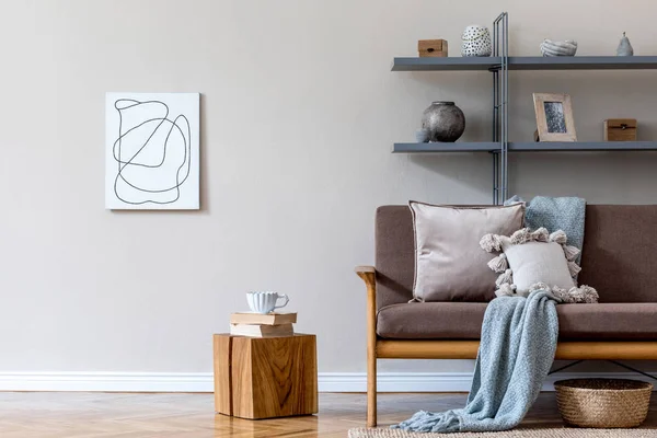 Design Contemporâneo Interior Apartamento Com Sofá Elegante — Fotografia de Stock