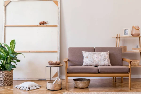 Desain Kontemporer Interior Apartemen Dengan Sofa Bergaya — Stok Foto