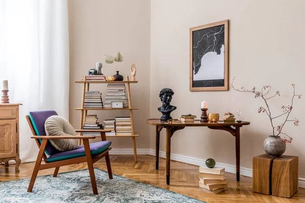 Interior Details Ans Table Private Home Library — Stock Photo, Image