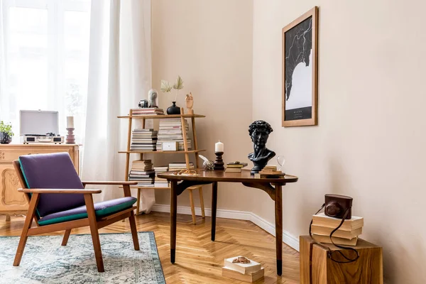 Interior Details Ans Table Private Home Library — Stock Photo, Image