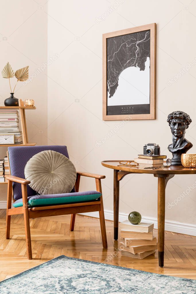 Interior details ans table in private home library