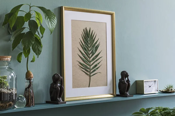 Κομψό Σχέδιο Και Πράσινα Φυτά Ρετρό Στούντιο Εσωτερική Διακόσμηση — Φωτογραφία Αρχείου