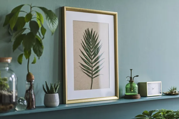 Elegante Desenho Plantas Verdes Estúdio Retro Design Interiores — Fotografia de Stock