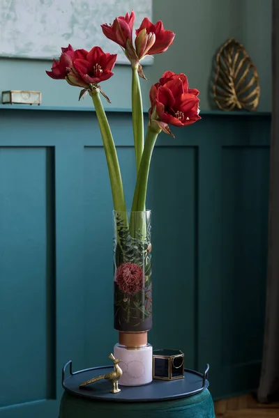 Blommor Snygg Vas Skåp Inredning — Stockfoto