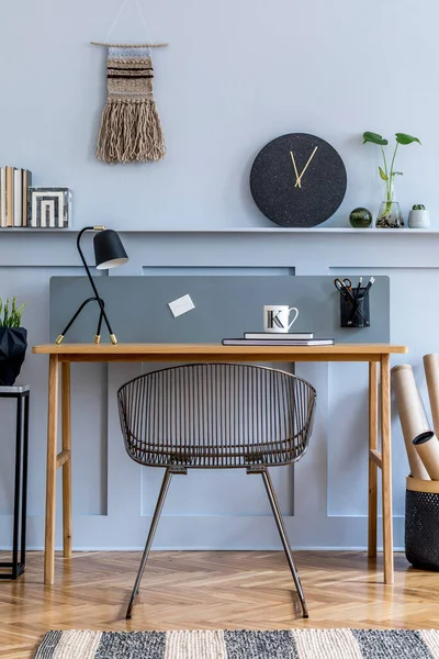 Scandinavian Interior Design Open Space Wooden Desk Modern Chair Wood — Stock Photo, Image