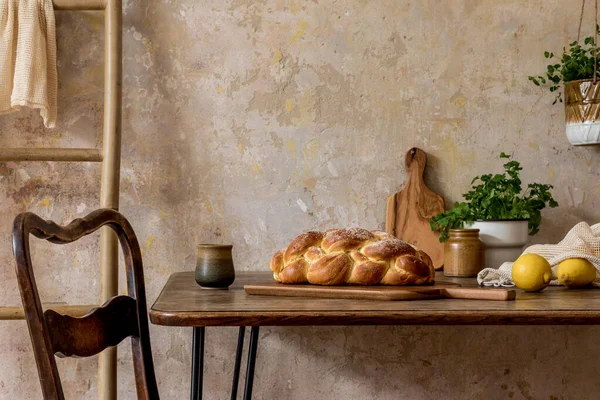 Interior Ruang Makan Bergaya Dan Minimalis Dengan Meja Kayu Kursi — Stok Foto
