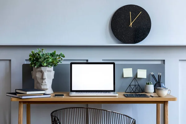 Stijlvol Interieur Van Kantoor Thuis Kamer Met Mock Laptop Scherm — Stockfoto