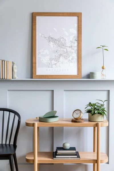 Composição Minimalista Sala Estar Com Sofá Design Mesa Café Planta — Fotografia de Stock