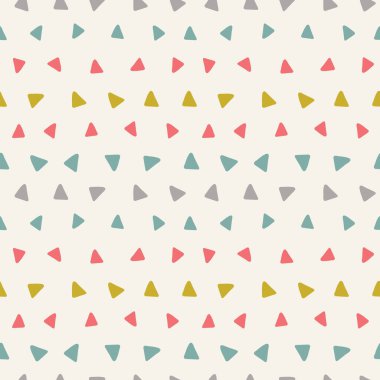 Tatlı vektör, geometrik bir düzende el çizimi üçgenlerin kusursuz tekrarı. Eğlenceli bir renkli tasarım arkaplanı.