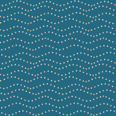 Soyut dalgalı benekli çizgiler pürüzsüz desen. Mavi üzerine pastel noktaların arka plan tasarımını tekrarla.