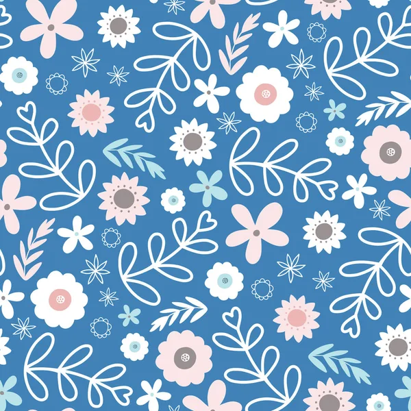 Floral vector repeat pattern. Springtime vector tossed seamless design. — 스톡 벡터