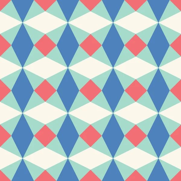 Abstract geometric vector repeat pattern with diamond shapes in blue, red and white. Bright fun seamless design. — 스톡 벡터