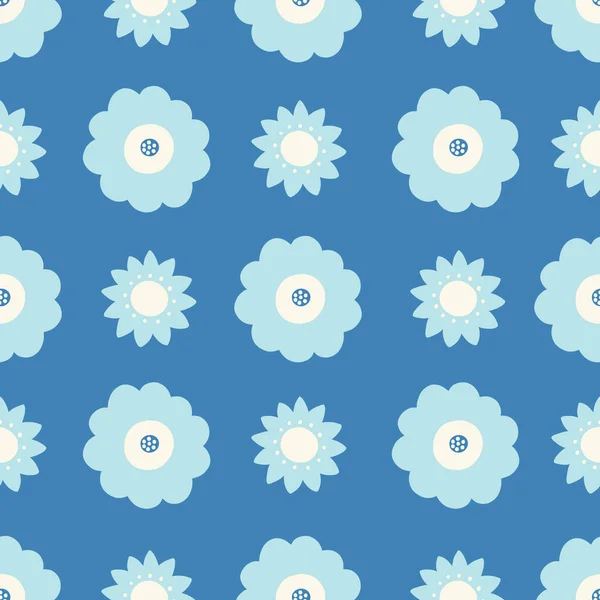 Floral vector geometric repeat pattern design in blue and cream. — 스톡 벡터